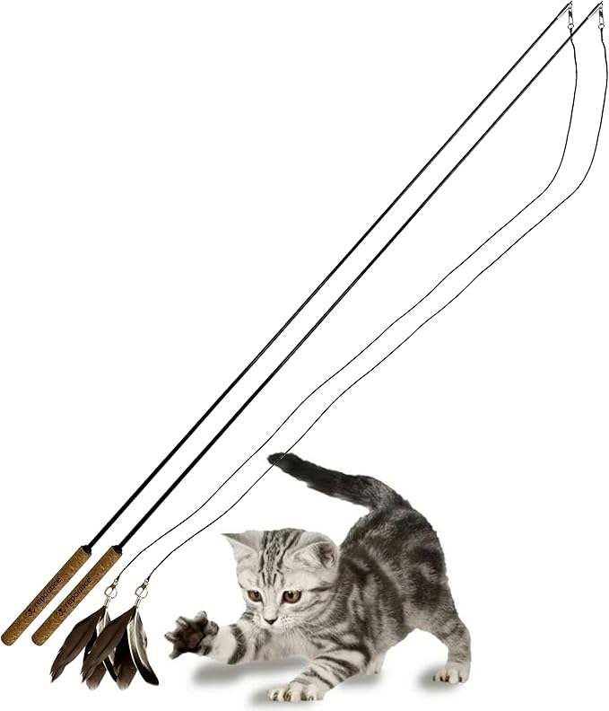 repounce Forever Stick 2 Pack - The Unbreakable Cat Toy Wand, Extra Long Durable Interactive Cat Toy for Indoor Cats, Feather Kitten Toys for Bored Indoor Adult Cats, Bird Teaser Cat Accessories