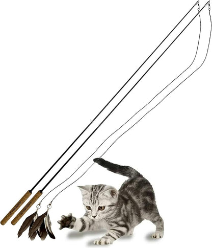 repounce Forever Stick 2 Pack - The Unbreakable Cat Toy Wand, Extra Long Durable Interactive Cat Toy for Indoor Cats, Feather Kitten Toys for Bored Indoor Adult Cats, Bird Teaser Cat Accessories