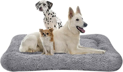 Coohom Deluxe Plush Dog Bed Pet Cushion Crate Mat,Fulffy Comfy Kennel Anti-Slip Washable Pad for Medium Large X-Large Dogs(XX-Large, Grey)
