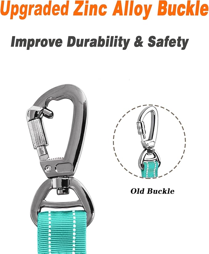 AUBELL Tactical Dog Leash Heavy Duty,4-6ft Reflective Strong No Pull Bungee Leash for Medium Large Dogs with Comfortable Padded Double Handle,Car Seat Belt,360 Degree Rotating Carabiner,Teal