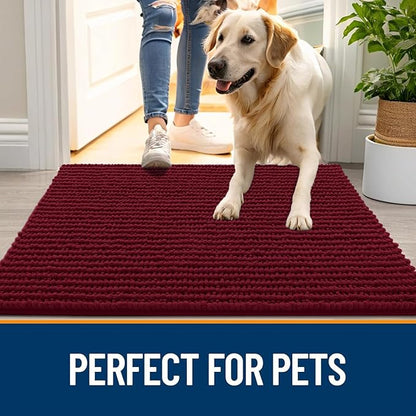 OLANLY Dog Door Mat for Muddy Paws 30x20, Ultra Absorbent Chenille Mud Doormat, Non-Slip Washable and Dirt Trapping Doormat for Indoor Entryway, Quick-Dry Indoor Pet Bed Mats for Dogs, Burgundy