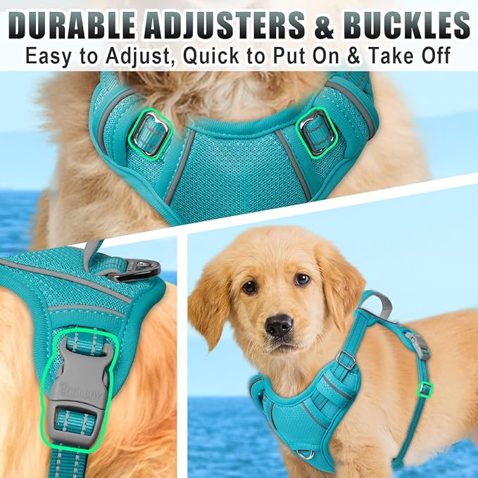 BARKBAY No Pull Dog Harness Large Reflective Dog Harness with Front Clip and Easy Control Handle for Walking Training Running with ID tag Pocket(Ocean Blue,XS)