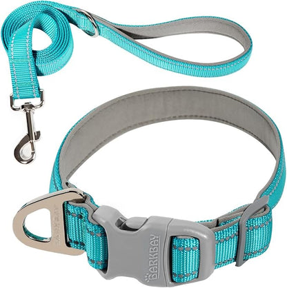 Dog Collar for Medium Small Large Dogs Reflective with Leash,Collar and Leash for Dogs,Soft Neoprene Padded 2 Pack(Blue,S)