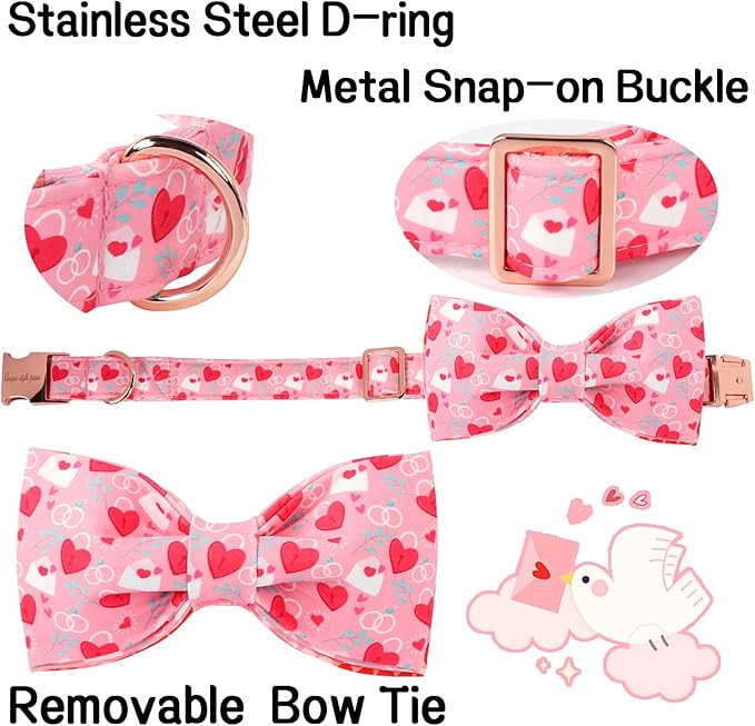 Unique Style Paws Valentine's Dog Collar with Bow Love Letter Lock Cotton Puppy Collars Wedding for Small Medium Large Dogs