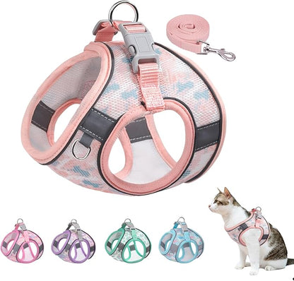 Step in Mesh Dog Harness and Leash Set Breathable Air Mesh Reflective Escape Proof Dog Harness Vest No Choke Lightweight Mesh Dog Harness (S(Neck:10.5"-12",Chest:13.5"-16"), Pink-2)