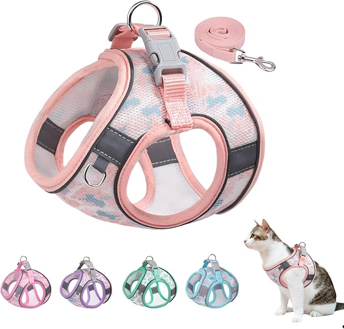 Step-in Dog Harness and Leash Set - Breathable Air Mesh, Reflective, Escape Proof, No Choke, Lightweight Vest (XXS, Pink-2)