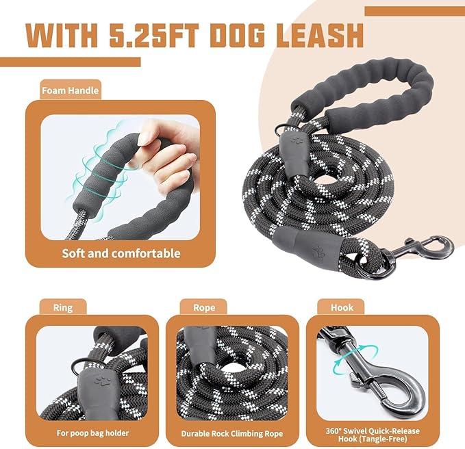 AUROTH Dog Harness and Leash Set, Soft Padded Vest Harness with 5.25FT Dog Leash, Easy On Pet Vest, Adjustable Reflective No Pull Dog Harnes Medium Sized, Easy Walking and Training