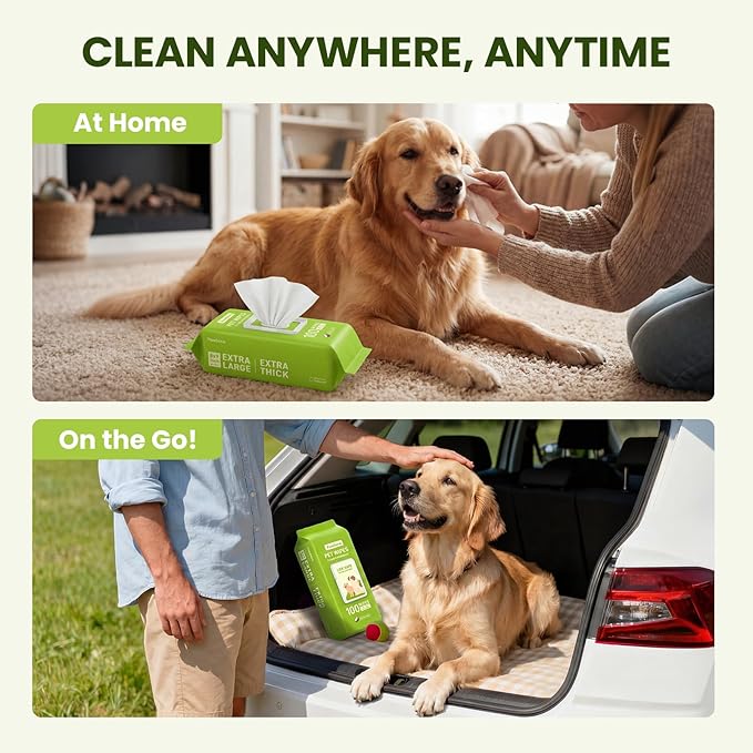 Hypoallergenic Pet Wipes for Dogs & Cats – Quick Clean & Deodorize Paws, Butt, Eyes, Ears, Face & Fur | Daily Grooming After Walks and Between Baths | Extra Large & Thick | Coconut Scented, 400 Count