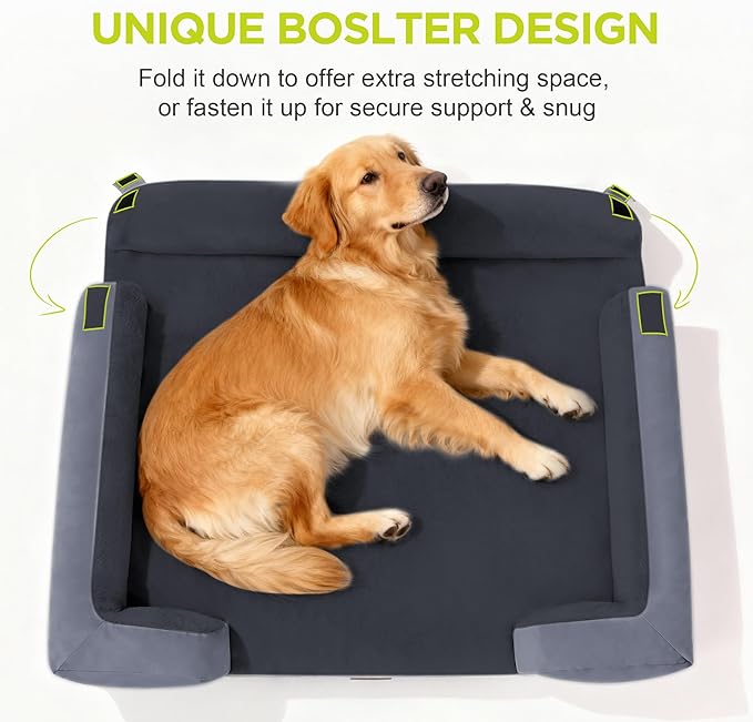 Orthopedic Dog Beds for Large Medium Dogs, Big Waterproof Memory Foam Pet Couch Bed with Removable Washable Cover, Tennis Ball Toy, 36x27