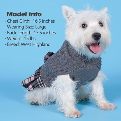 KYEESE Dog Sweater Stretchy Knitwear Pet Sweater Dress Warm Pullover Pet Coats Comfy Dogs Clothes with Bowtie Soft Turtleneck Dog Sweaters for Small Dogs Male, Grey, Large