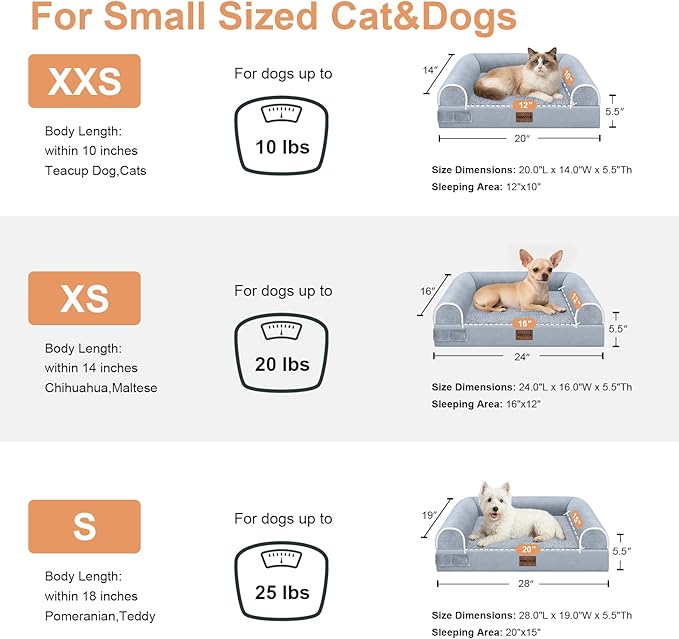 Small Dog Bed Orthopedic Washable: Beds Bolster Small Sized Dogs Cats Bed Egg Crate Foam Couch Sofa Waterproof with Removable Cover