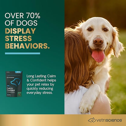 VetriScience Calm & Confident Chews, Composure Clinically Tested Calming and Anxiety Ashwagandha Supplement for Dogs, Stress Relief, Separation Anxiety, Behavior Support, Chicken, 90 Count