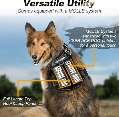 BARKBAY Service Dog Vest Tactical Dog Harness Medium Large Sized Dog Tags Personalized No Pull Adjustable Harness Reflective K9 Working Training Easy Control Military Molle System(Black,L)