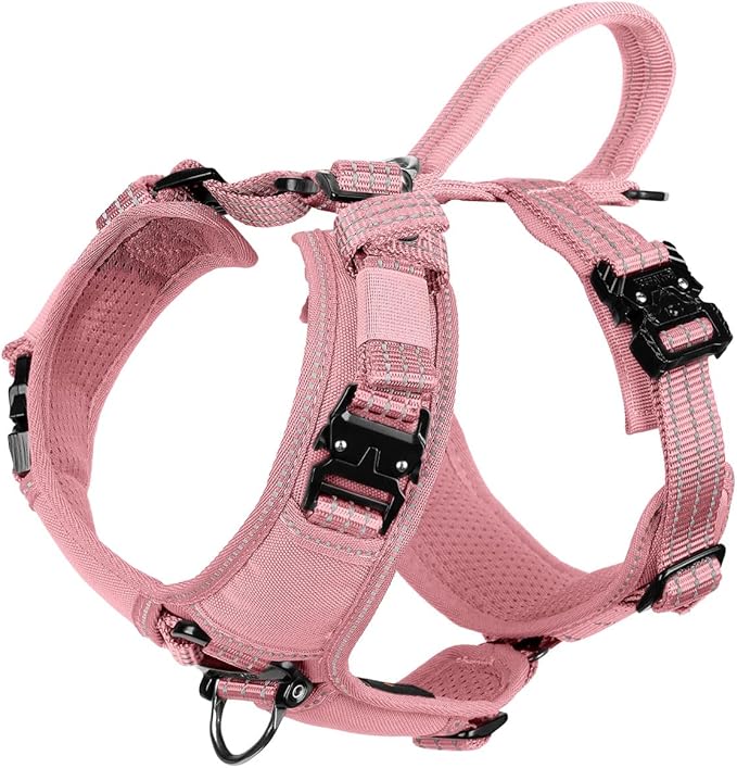 ICEFANG Dog Strap Harness with All-Metal Hardware,for X-Large Sized Dog,K9 Vest,Y-Shape Soft Padding,Adjustable Pet Harness,No-Pull Front Leash Clip (X-Large (Pack of 1), Pink)