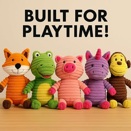 Jalousie Plush Toys Assortment Value Bundle Puppy Pet Mutt Squeak Toy for Medium Large Dogs (5 Pack Corduroy)