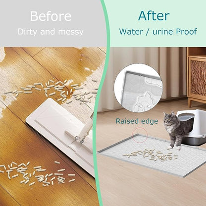Jacooxi Cat Litter Mat for Litter Box, Silicone Large Cat Litter Trapping Mat - 28x22 in, Waterproof & Non-Slip, Durable & Easy Clean, Light Gray