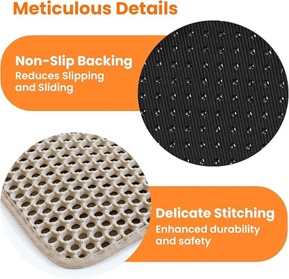 Petinstinct Small Cat Litter Mat, 20x14’’ Double Layer Honeycomb Cat Litter Box Mat, Non Slip Waterproof Urine Proof Litter Trapping Mat for Floor, Kitty Litter Pad, Indoor Pet Supplies, Beige