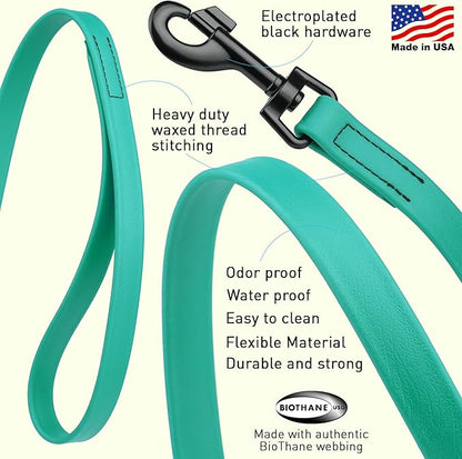 Dogline Biothane Waterproof Dog Leash Strong Coated Nylon Webbing with Black Hardware Odor-Proof Easy to Clean High Performance for Small or Large Dogs Made in USA 4 or 6 ft Lead, Teal