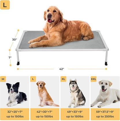 Veehoo Chewproof Elevated Dog Bed - Cooling Raised Pet Cot, Breathable Mesh, Washable & Non-Slip for Large Dogs, Indoor/Outdoor, Grey Mat and Silver Metal Frame, 42x30inches (Model CWC2203B03)