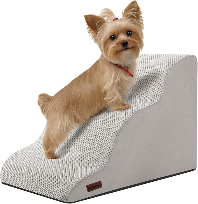 Aodisman Dog Stairs for Small Dogs,3 Step Dog Ramp for Couch and Bed,Pet Stairs with Non-Slip Bottom for Old Cats,Indoor Pet Steps,Comfort,Durable,15.4" H,Light Grey