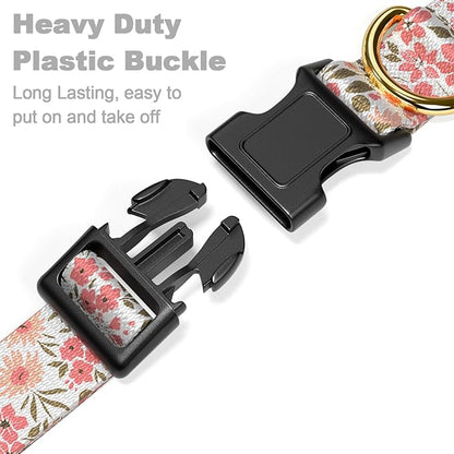 Rnivvi Dog Collar for Large Dogs, Cute Floral Heavy Duty Adjustable Puppy Collar with Quick Release Buckle for Girl & Female, Pet Accessories for Walking Running, L Length 1" Width, Pink White