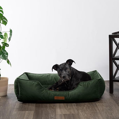 Modern Threads Luxury Dog Bed - Comfortable Tufted Velvet Cushion for Small to Large Dogs - Machine Washable - Durable & Cute Sleep Space for Pets - Pamper Your Pet with Cozy Beds - Forest Green