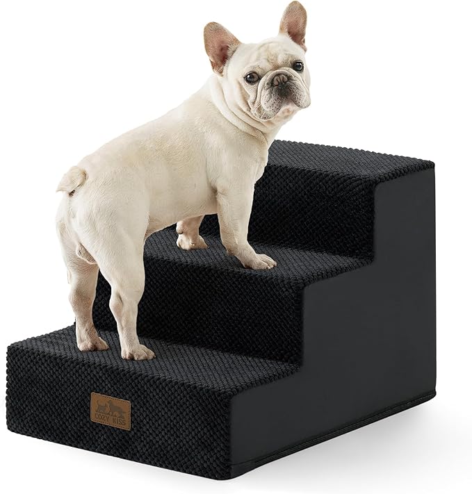 COZY KISS Dog Stairs for Small Dogs, 3 Tier Pet Stairs for Couch, 13.5" H Non-Slip Dog Steps for Old Cats, Puppy, Small Dogs, 15.7x17.7x13.5 inch, Black