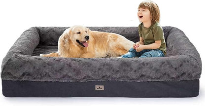 PetFun Memory Foam XL Dog Bed for XLarge Sized, Extra Large Orthopedic Dog Sofa with Sides and Waterproof Liner, Washable Bolster Pet Bed Couch with Removable Cover, 60x43x13 Inch, Dark Grey