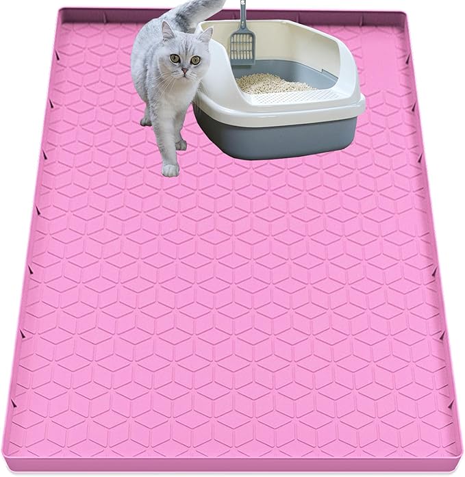 Jacooxi Cat Litter Mat, Silicone Large Cat Mat for Litter Box - 40x28 in, Waterproof & Non-Slip, Durable & Easy Clean, Pink