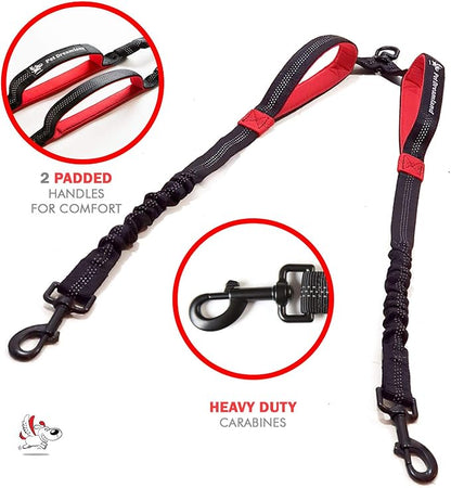 Pet Dreamland Exquisite Dual Dog Leash Coupler No Tangle Swivel. Premium Quality & Perfect for Walking Two Medium Dogs. You Will Absolutely Love This Amazing Double Attachment (Black & Red)