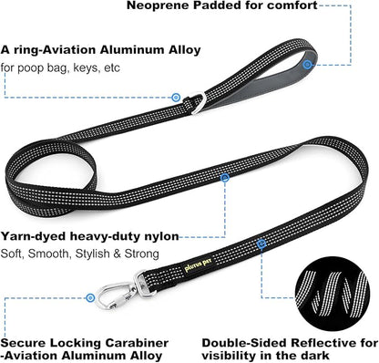 Plutus Pet Heavy Duty Dog Leash with Lockable Aluminum Carabiner, 4/6 Feet Long, Double-Sided Reflective Nylon, Padded Handle, for Puppy, Small, Medium and Large Dogs (Black, 1" x 4')