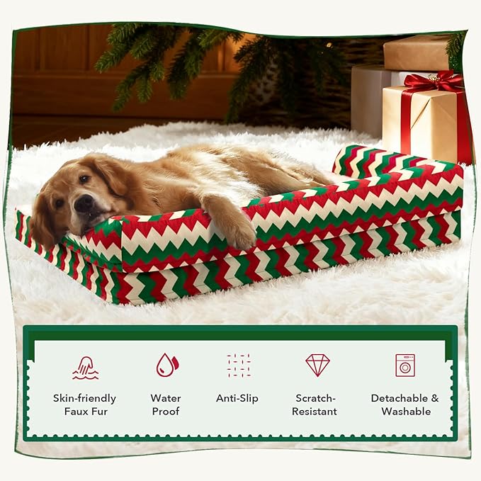 XL Christmas Dog Bed for Extra Large Dogs-Waterproof Large Dog Cat Bed with Sides,Foam Big Pet Couch Sofa Beds with Washable Removable Cover，Comfort Orthopedic Pet Beds with Non-Slip Bottom