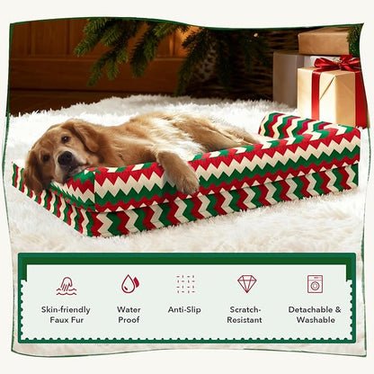 XL Christmas Dog Bed for Extra Large Dogs-Waterproof Large Dog Cat Bed with Sides,Foam Big Pet Couch Sofa Beds with Washable Removable Cover，Comfort Orthopedic Pet Beds with Non-Slip Bottom