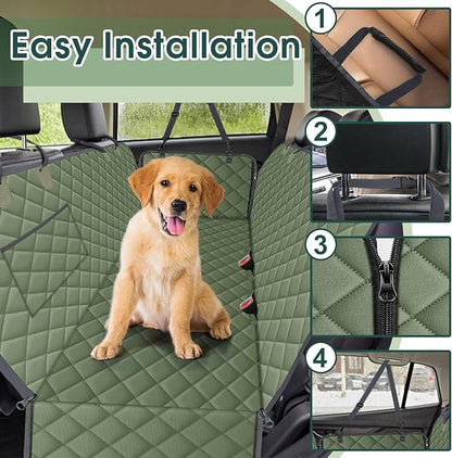 NECKORY Waterproof Dog Car Seat Cover for Back Seat - Durable, Scratch Proof Pet Hammock with Nonslip Design & Storage Pockets, Fits Cars, SUVs, Trucks- S, Green