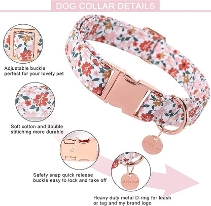 Dog Collar for Summer,Little Flower Dog Collar,Cotton Puppy Collar with Adjustable Buckle for Small,Medium,Large Girl Boy Dog