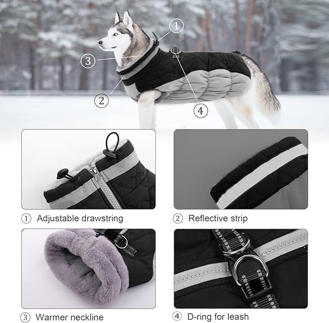 Lelepet Dog Coat Warm Dog Winter Coat Waterproof Dogs Jacket with Harness Built in Reflective Pet Fleece Vest Zip-Up Cold Weather Coats for Medium Dogs Turtleneck & Windproof Coats Dachshund Black M