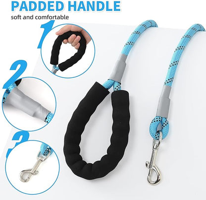 Mile High Life Reflective Dog Leash, with Comfortable Padded Handle, Blue Nylon Rope Leash with Steel Tips, Heavy Duty 4 Feet Pet Leashes (Blue,60 Inches)