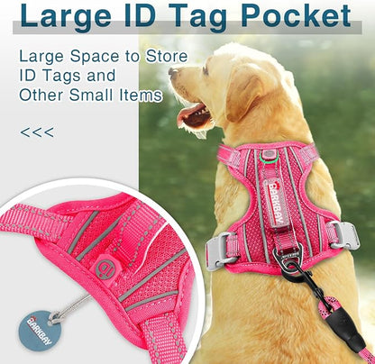 BARKBAY Dog Harness No Pull with ID Tag Pocket - Heavy Duty, Reflective, Easy Control for Large Dogs(Pink,XL)
