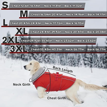 Lelepet Warm Dog Coat Waterproof Dog Jacket Reflective Fleece Vest with Adjustable Buckle Hook & Loop, Windproof Winter Jacket Dogs Coats for Small Medium Large Dogs, Red, M