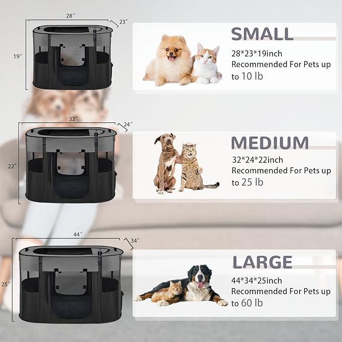 Pet Dog Cat Playpen with Waterproof Pad,Portable Puppy Kitten Rabbit Crate and Other Small Animals Kennel Cage Tent for Indoor Outdoor Travel Camping,Water-Resistant Breathable Shade Cover (Grey S)