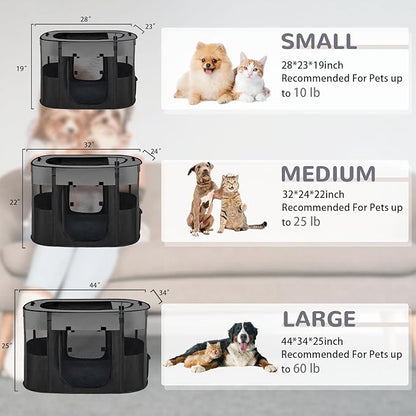 Portable Dog Cat Playpen with Waterproof Pad,Collapsible Pet Puppy Kitten Crate,Foldable Small Animals Kennel Cage for Indoor Outdoor Travel Camping,Water-Resistant Breathable Shade Cover (Grey M)