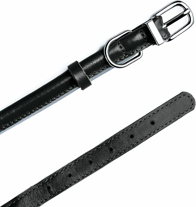 OOPSDOGGY Rolled Leather Dog Collar Reflective Roll Collars for Small Medium Large Dogs Puppy (Black, XL, 17'' - 21'')