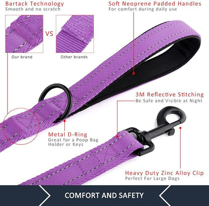 Plutus Pet Double Handle Dog Leash 5ft, Heavy Duty, Reflective Dual Handle Dog Leash for Safety Training, for Medium Large Dogs,2 Handle Leads(Purple)
