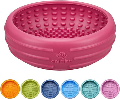Dog Lick Bowl, Animire Freeze Lick Mat for Dogs, Non-Slip Slow Feeder Licking Bowl Enrichment Treat for Distraction Anxiety Relief, Food Grade Silicone, Dishwasher Safe(Rose,S)