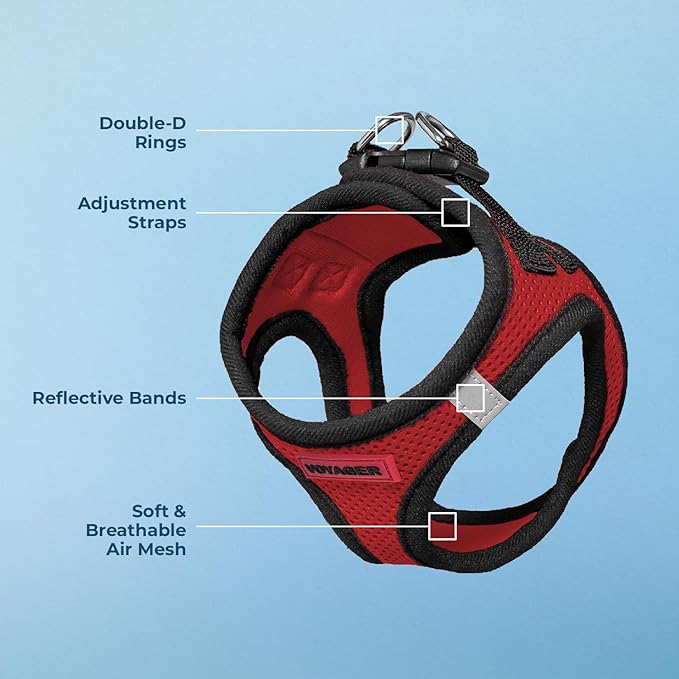 Best Pet Supplies Voyager Step-in Air Harness - All Weather Mesh, Reflective, No Pull Harness for Dogs, Cats - Secure with Hook & Loop Fastener, Buckle, Double D-Rings - Red/Black Trim, XS