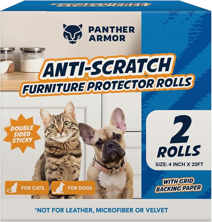 2 Rolls Cat Scratch Furniture Protector Tape – Double-Sided Sticky Training (4" x 20ft Each) – Anti-Scratch Sofa & Couch Guard – Clear, Easy to Apply & Remove – Not for Leather, Velvet, Microfiber