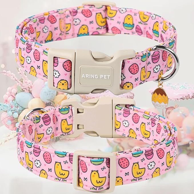 ARING PET Easter Dog Collar-Cute Adjustable Pink Chick Pet Collars Puppy Collar Gifts with Quick Release Buckle for Girl Boy Dogs-S