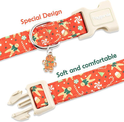 Faygarsle Christmas Dog Collar, Red Gingerbread Pattern, Plastic Buckle with Metal D-Ring, Holiday Pet Accessory, for Small Medium Large Dogs M