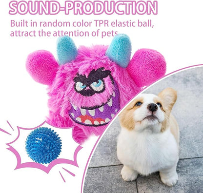 FCCUM Squeaky Plush Ball Dog Toy, Little Monster Puppy Toys Suitable for All Breeds, Dental Care, Skin-Friendly and Soft and Durable (Rose Red, Large)