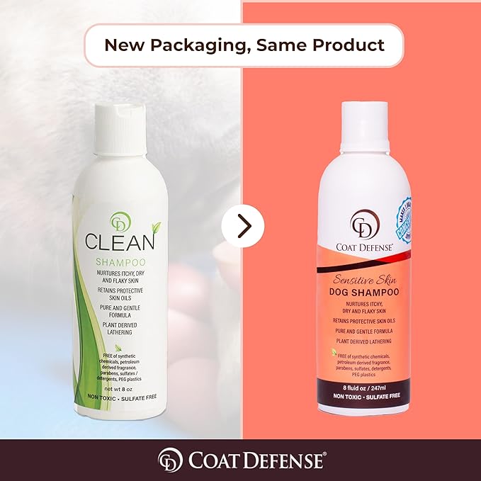 COAT DEFENSE Sensitive Skin Dog Shampoo | Hypoallergenic Dog Shampoo for Allergies, Itching & Odor | Gentle Shampoo for Dogs for Dogs | 8 oz Concentrate to 32 oz